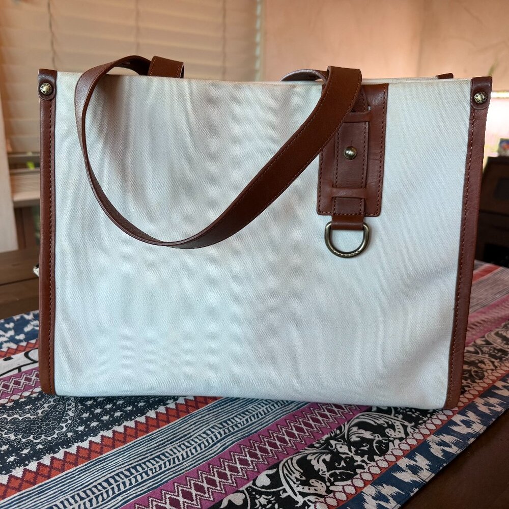 Burberry White and Brown Canvas Tote Bag